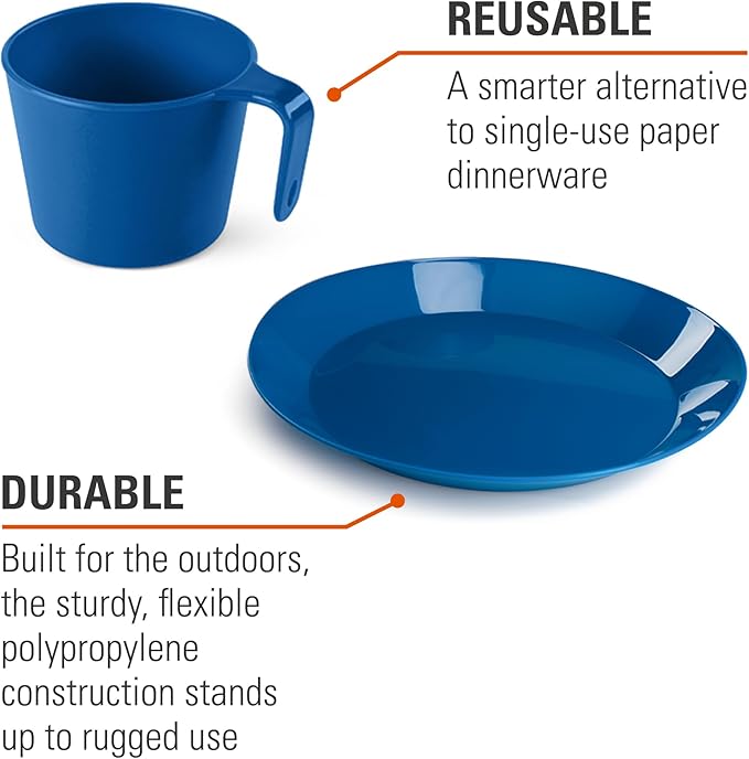 GSI Outdoors Cascadian Table Set I 6-Piece Camping, Backpacking Mess Kit, Plastic BPA Free, Plate, Bowl, Mug, Cup & Cutlery Set