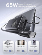 RORRY Portable Charger, 5000mAh Portable Charger Power Bank with Built-in Cables Laptop Power Bank, 25000mAh 65W Portable Laptop Charger