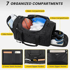 Vorspack Gym Bag for Men - 18 Inches Small Duffle Bag for Travel Lightweight Duffel Bag with Shoe Compartment Personal Item Travel Bag Weekender Bag for Travel Sports Gym - Black