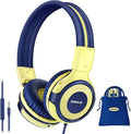 SIMOLIO Kids Headphones with Microphone, 75dB-85dB-94dB Volume Limited Children Headphone with Share Port, On-Ear Wired Headset for PC, Tablet, Airplane Travel(Yellow)