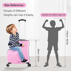 24 Inch Kid Ride Suitcase,Kid Luggage Seat Ride With Lock - Kids Travel Trolley With Safety Belt, Kids Luggage With Wheels Child Stroller Spinner Luggages, ABS+PC (Pink, 6-12 Years)