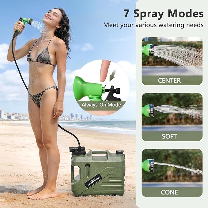 SPACEREST Portable Shower for Camping with Integrated Design – Spill-Resistant, Electric Camping Shower, 5-Gallon Food-Grade Water Jug for Outdoor, Beach, Hiking, Dog Wash