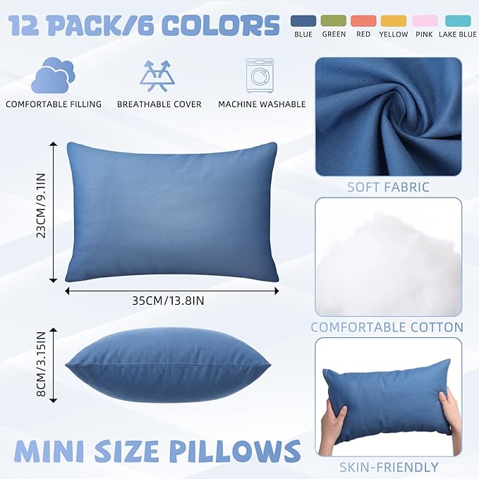 Kigley 12 Pack Mini Pillows for Daycare 9.1 x 13.8'' Small Travel Pillow Bulk Soft Breathable Cotton Pillow for Nap Travel Pet Neck Lumbar Purse Insert(Morandi)