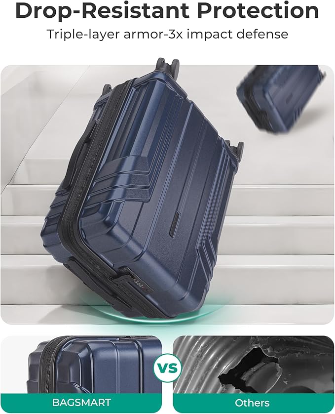 BAGSMART Expandable Carry On Luggage 22x14x9 Airline Approved, 20 Inch Travel Luggage with Spinner Wheels, Lightweight Hard Shell Suitcase Carry on Dark Blue