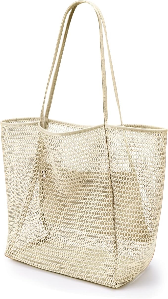 KALIDI Beach Nylon Mesh Tote Bag, Casual Tote Bag Hobo Women Foldable MAX 23L Shoulder Bag For Beach Picnic Vacation