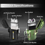 2 Pack Waterproof Lighter Outdoor Windproof Torch Lighters Dual Arc Butane Electric Lighters USB Rechargeable Lighters Flameless Plasma Lighter Camping Hiking Adventure Survival Tactical Gear