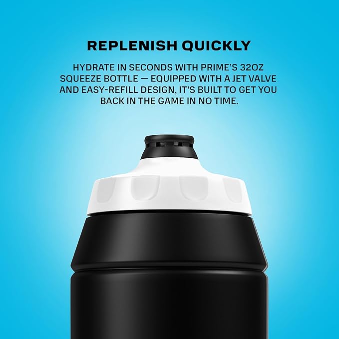 PRIME 32 oz Black Graffiti Squeeze Sports Water Bottle, BPA Free, Dishwasher Safe, Easy-Grip Ergonomic Leakproof Design, Fast Hydration for Gym, Cycling, Running