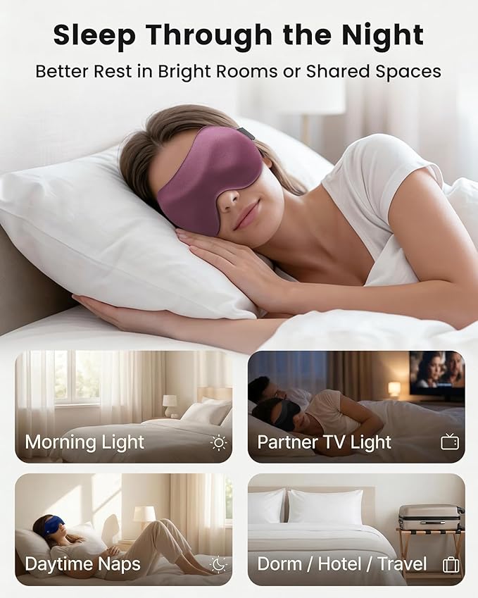3 Pack Sleep Masks for Women Men: Zero Eye Pressure Airplane Travel Essentials - 100% Blackout Eye Masks for Sleeping - Side Sleep Comfort Cover for Lash Extensions