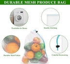 8 Reusable Blue Mesh Produce Bags - Large (12"x17") Washable See-Through Mesh for Fruit, Veg, Toy Storage