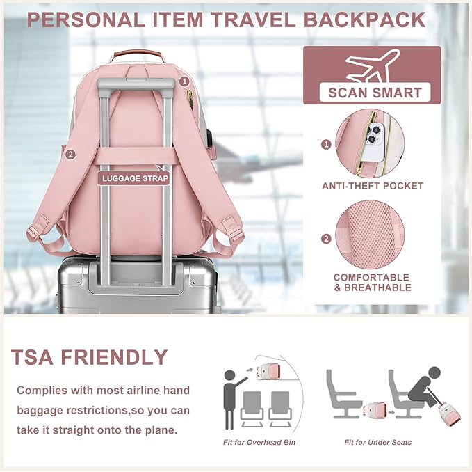 Focdod Laptop Backpack for Women Bookbag: 15.6 inch Work Backpacks with Pouch Pocket for Large Capacity Cup & USB Charger College Book Bag Travel Business Nurse Teacher Bookbags Anti-theft Back Pack