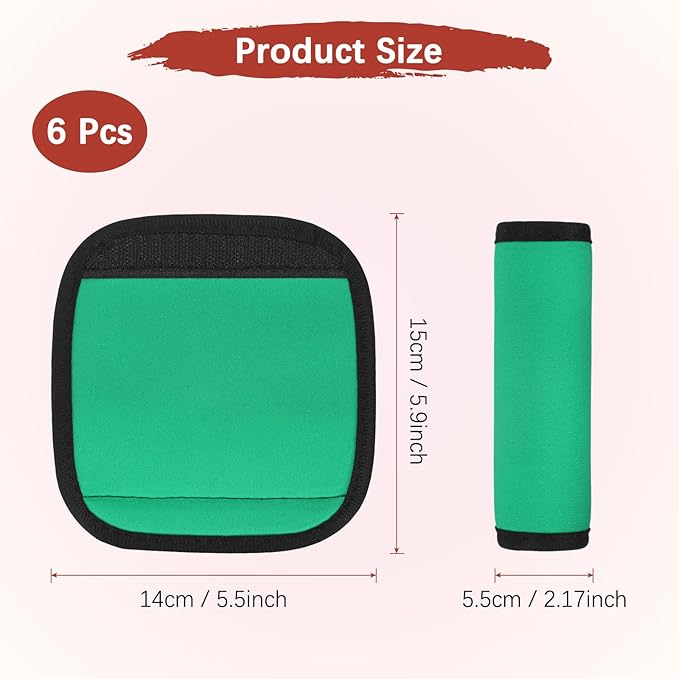 Luggage Handle Wrap [6PCS] - Neoprene Luggage Identifiers Use for Suitcases & Carry on & Travel Accessories - [Grass Green-6IN/15CM] Comfort Grip Handle Cover