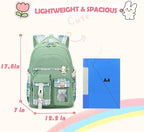 PRLINJSK Girls Backpack，Cute School Backpack for Girls Kids Teens，Kawaii Bookbag for Primary Elementary，Green