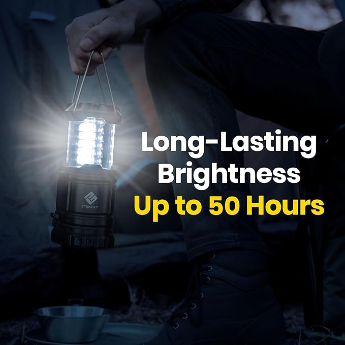 Etekcity Lantern Camping Essentials Lights, Led Flashlight for Power Outages, Battery Operated Lamp for Emergencies, Survival Gear, Hurricane Preparedness Items, Water Resistant, 2 Pack, Black