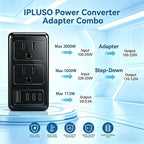 Upgraded 2000W Voltage Converter US to Europe for Hair Dryer, 220V to 110V Power Converter Adapter Combo with 1 USB A & 3 Type C, Converter European Travel Converter for 200+ Countries (Black)