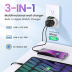 TOPADRE PD 20W USB C Charger Block for Apple Watch,3-in-1 Charging Station with Built-in Wireless Charger, Dual Ports Compatible with Apple Watch, iPhone, AirPods, White