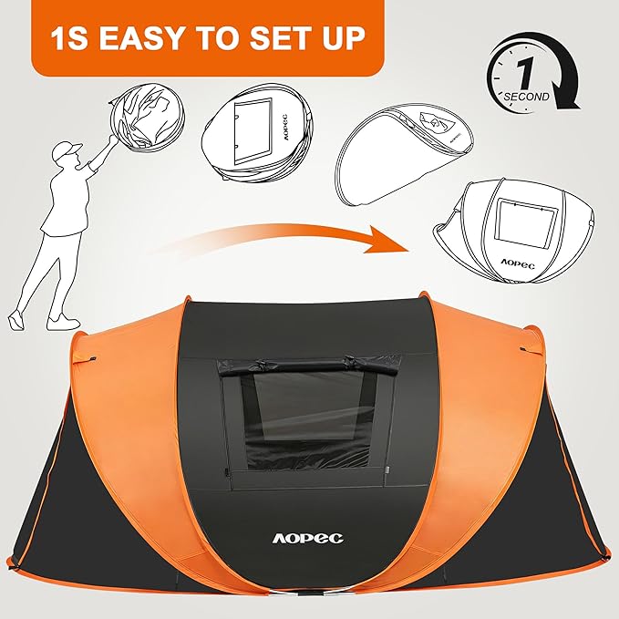 Pop Up Camping Tent, 2/4/6 Person Instant Tent Waterproof PU4500mm, Spacious Ventilated Camping Tent with Front Porch, Quick Setup Lightweight Portable for Outdoor Camping Hiking Beach