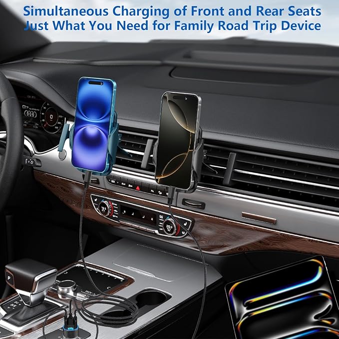 USB C Car Charger, KYOHAYA 2Pack 90W 4-Port Dual USB-C & USB-A Car Power Cigarette Lighter PD/QC3.0 Type C Car Carplay Charger Fast Charging for iPhone 17 17 Pro 16 15 14 13 12 11/Galaxy S26 S25/Pixel