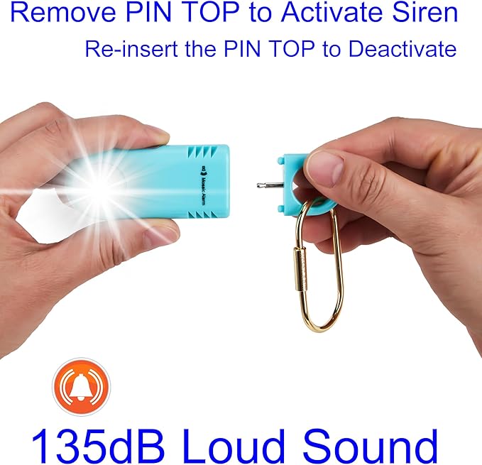 135dB Rechargeable Mutual SOS Paging Personal Alarm Non Slip Grip Keychain Siren for Women. Built-in Ultra-Bright Flashlight. Emergency Alerts Loud Sound Hiking Bear Alarm. Aqua