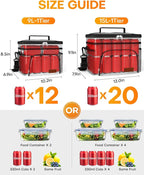 HOTOR Insulated Lunch Box for Men & Women - Leak-Proof Cooler Lunch Bag with 4 Pockets, Adjustable Strap, Ideal for Work, Picnic, Travel - Large, Black, 13.0"×7.9"×9.1"