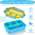 QQKO Bento Lunch Box for Kids Girls Boys, Toddler Kids Lunch Boxes for School, Lunch Containers for Adults with 4 Compartments, Sauce Container, Utensils, Food Picks and Muffin Cups, Blue