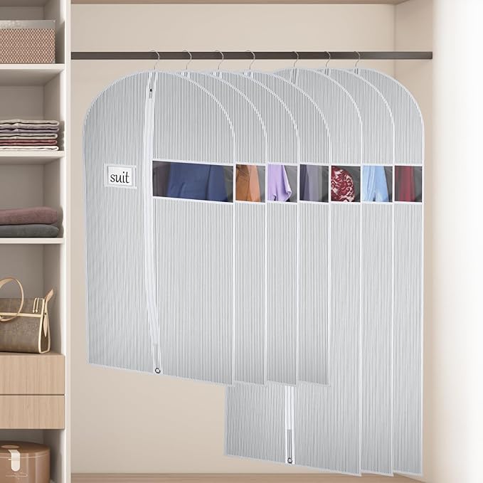 Univivi 60 Inch Lightweight Garment Bag for Hanging Clothes, Full Zipper Dress Bags for Gowns Dress Cover with Clear Window and ID Card Holder for Suits, Long Dress, Coats, 10 Pack, White