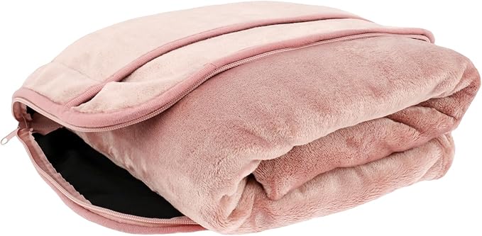 Travel Blanket, 2 in 1 Soft Flannel Airplane Blanket Warm Travel Blanket Pillow with Luggage Strap and Buckle, Portable Compact Flight Blanket for Cars Airplanes Camping 63x39 Inch (Pink)