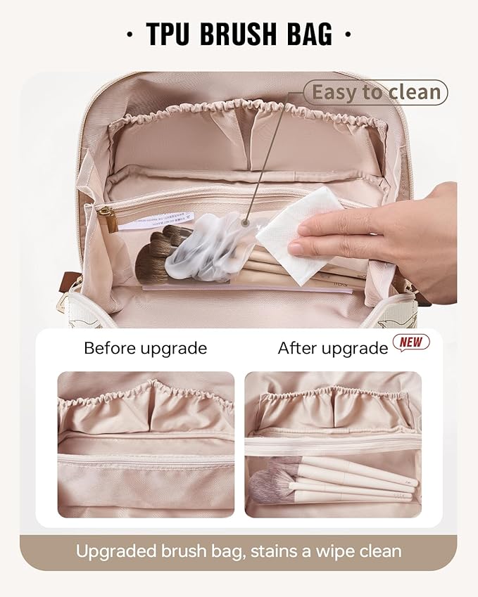 EACHY Travel Makeup Bag,Large Capacity Cosmetic Bags for Women,Waterproof Portable Pouch Open Flat Toiletry Bag Pattern Makeup Bag (F-Green-Large)