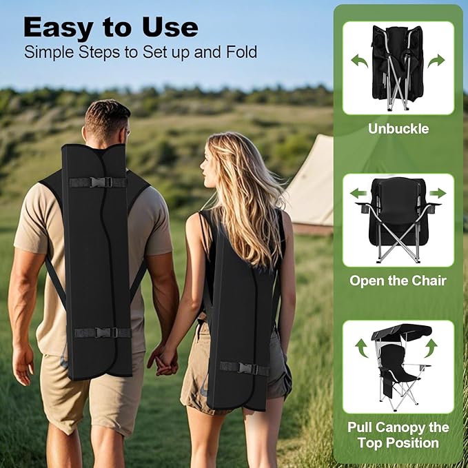 VTOY Portable Camping Chair with Canopy - Folding Chair with Canopy, Durable 600D Oxford Canopy Chair for Camping, Beach, Picnics, Fishing & Sports