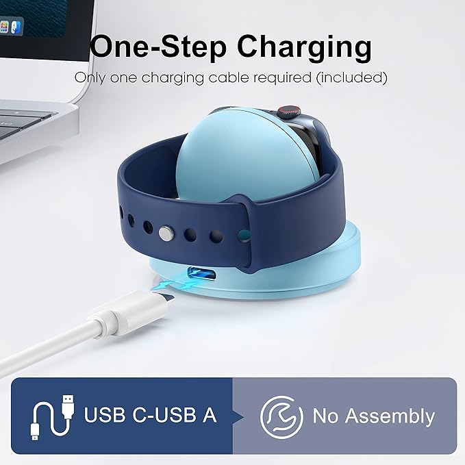 2026 Upgraded for Apple Watch Charger Magnetic Fast Charging Dock,Portable Wireless Charging Stand Compatible with iWatch Series Ultra/SE/11/10/9/8/7/6/5/4/3/2 Support Nightstand Mode-Sky Blue