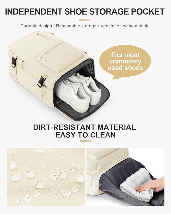 WONHOX Large Travel Backpack Women,Carry On Backpack Flight Approved 18x14x8 inches Bag Spirit Airlines Personal ltem,College Sports Hiking Rucksack Laptop Blackpack mochila de viaje,Beige
