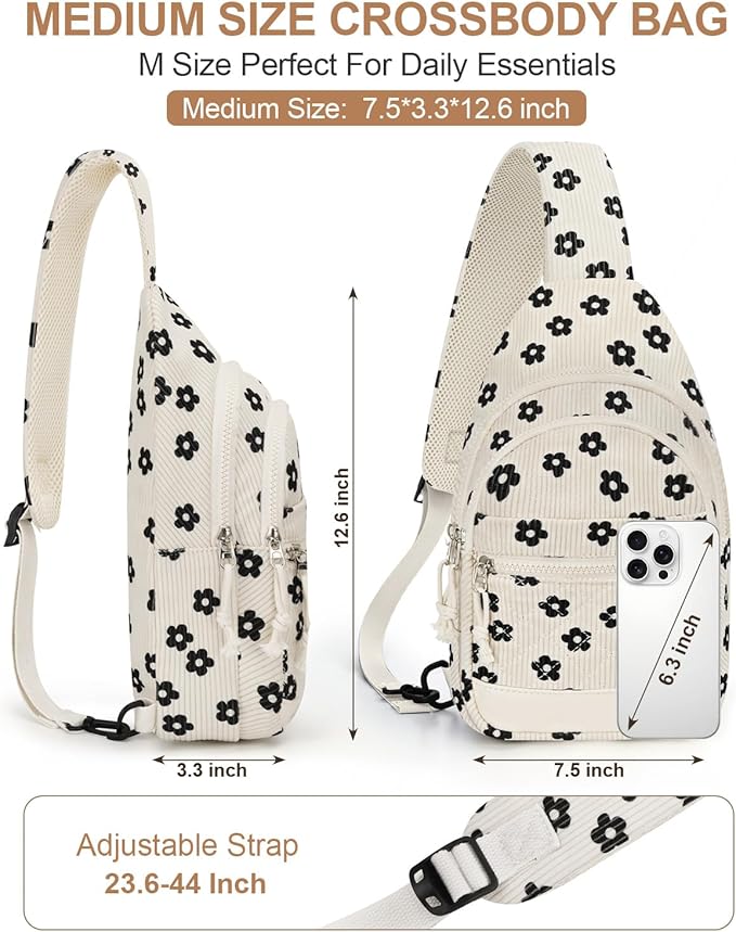 Capolo Sling Bag for Women Men Waterproof Crossbody Bags for Women Trendy Casual Fanny Pack with Convertible Shoulder Strap Chest Bag for Travel Hiking(Flower, Medium)