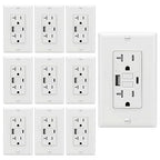 20 Amp GFCI Outlet with USB-A & USB-C Ports, Tamper-Resistant Receptacle, Automatic Self-Test & LED Indicator, in-Wall Installation, Wall Plate Included, ETL Listed, White, 10 Pack