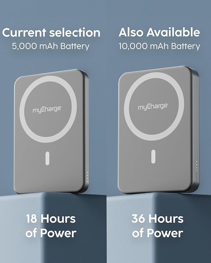myCharge CliqAir 5000mAh Magnetic Power Bank – Ultra-Thin 0.3" Design | 15W Qi2 Fast Wireless Charging | 20W PD USB-C Port | Powerful Magnetic Hold | Perfect for Travel, Work, or Everyday Use | Grey
