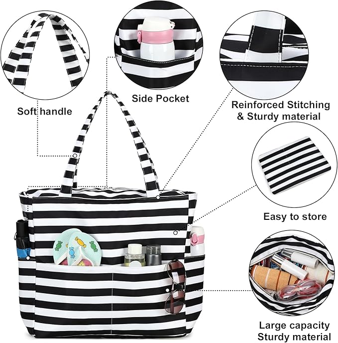Bluboon Waterproof Beach Tote Pool Bags for Women Ladies Extra Large Carry On Bag With Wet Compartment for Weekender Travel