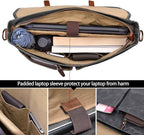 Mens Messenger Bag 15.6 Inch Waterproof Vintage Genuine Leather Waxed Canvas Briefcase Large Satchel Shoulder Bag Rugged Leather Computer Laptop Bag, Grey