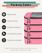 WTREE 4-Piece Packing Cubes Travel Accessories Set for Suitcases - Luggage Organizer Bags with Double Zipper - Mesh Top - Small - Pink