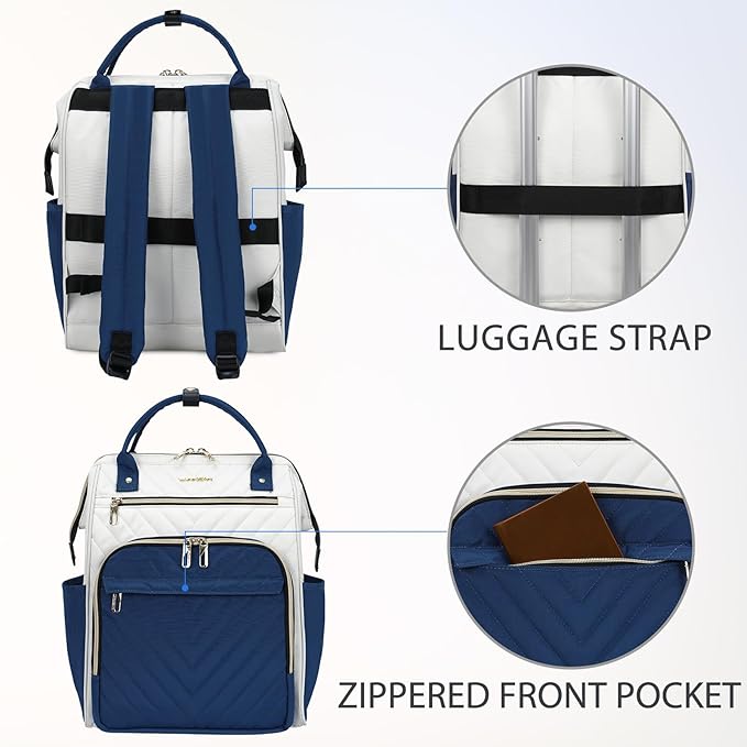 VANKEAN 17 Inch Laptop Backpack for Women Fashion Computer Work Bag, Large Capacity Waterproof Backpack, College Daypack Business Travel, Beige-Haze blue
