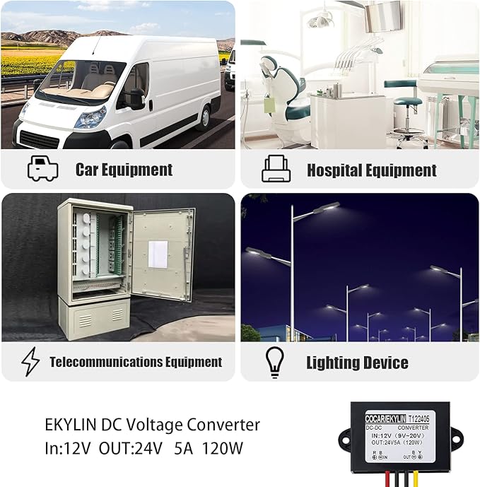 DC 12v Step up to 24v Converter Regulator 5A 120W Power Supply Adapter for Motor Car Truck Vehicle Boat Solar System etc.(Accept DC9-20V Inputs)