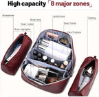 BOYATU Travel Makeup Bag Cosmetic Bags for Women: Large Capacity 3 Pcs Set Make up Bag with Compartments - Waterproof Vegan Leather Toiletry Organizer Bags with Handle (L29Red)