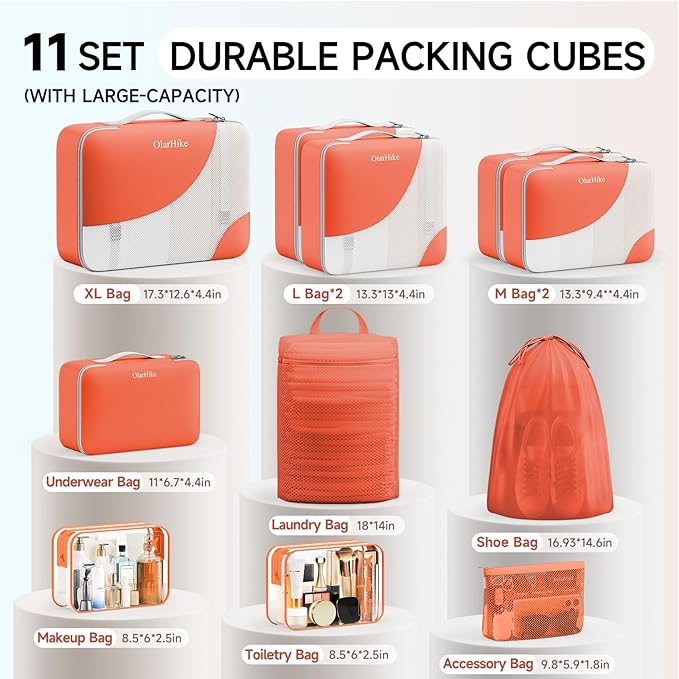 11 Set Packing Cubes for Travel, Gifts for Women Mom,Anti-Tearing Suitcase Organizer,OlarHike Vacation Essentials & Accessories for Cruise Ship