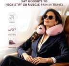 Keemall Inflatable Travel Pillow, Premium Soft Pink Velvet Neck Pillow, Washable Lightweight Portable Travel Essentials for Flight Road Trip Camping Office, Ideal Travel Gift for Women Girls
