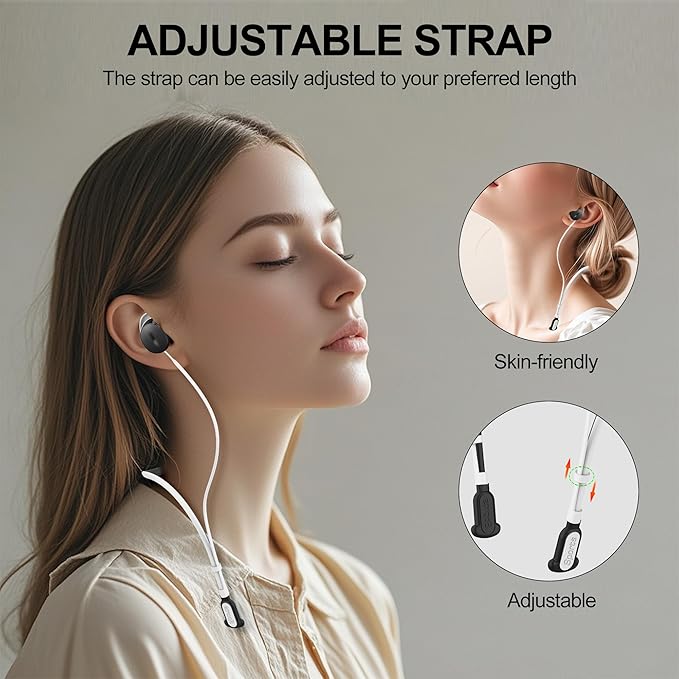 Compatible for Bose QuietComfort Earbuds (2024) Strap, Skin-Friendly Silicone Sports Neckband Wire Cord, Wireless Headphone Anti-Lost Strap, Black with White