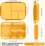 Amathley Lunch Box Kids,Bento Box Adult,Leakproof Lunch Containers for Adults/Kids/Toddler,1200ML-4 Compartments bento Lunch box with Utensil,Microwave & Dishwasher & Freezer Safe (Yellow)
