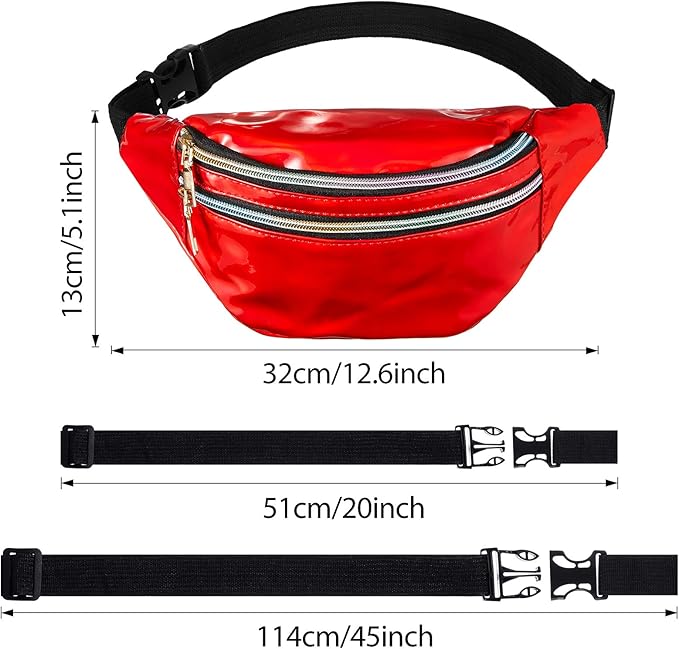 Frienda 2 Pieces Holographic Fanny Pack for Women Colorful Sport Waist Bag Pack