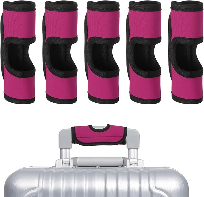 uxcell 5 Pcs Luggage Handle Wrap, Hollow Neoprene Handbag Grip Cover Protector Luggage Identifiers Suitcase Handle Wraps for Luggage Suitcase Travel Bags, Rose Red