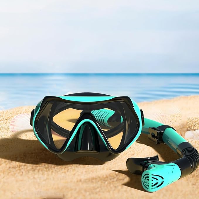 Snorkeling Gear for Adults, JRing Snorkel Mask Set with 180 Degree Tempered Glass Anti Fog Goggles Scuba Dry Top Snorkel for Swimming, Scuba Diving Mask for Men Women