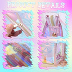 BESARME 10 Pcs Holographic Makeup Bags, Clear PVC Travel Toiletry Bag Iridescent Pouch Portable Zippered Waterproof Cosmetic Bag SPA Bathroom Vacation Party Favors Bachelorette Gifts Mothers Day Gifts