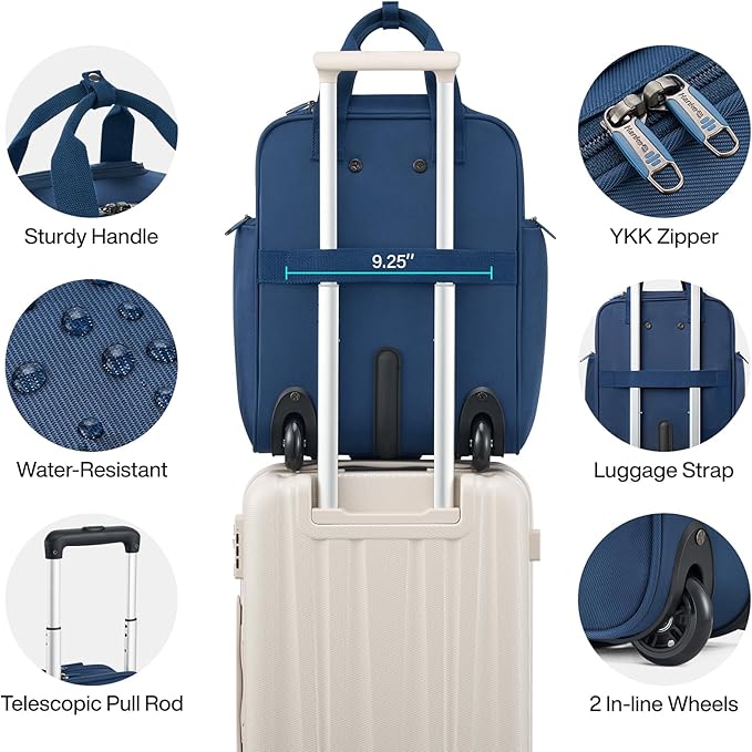 Hanke 16 Inch Underseat Carry On Luggage With Wheels, Small Rolling Suitcase Lightweight Under Seat Carry On Bag, Airline Approved Personal Item Overnight Softside Travel Luggage Bag,Blue