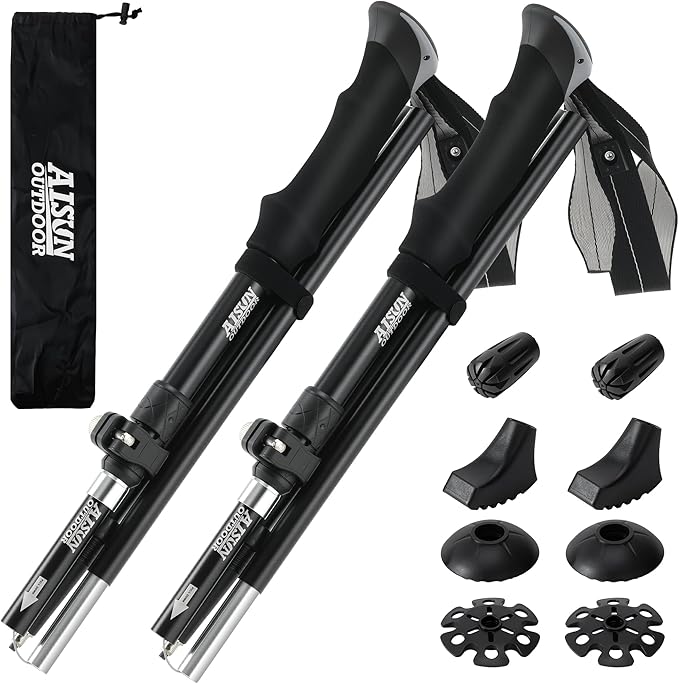 AISUNOURDOOR Lightweight Adjustable Trekking Poles, Aluminum Collapsible Travel Hiking or Walking Sticks for Women Children, with One Disposable Raincoat
