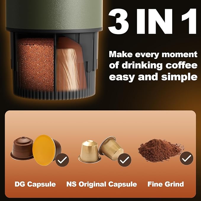 Portable Espresso Maker, 3 in 1 Coffee Maker Set with Carrying Bag and Coffee Stand, Coffee Machine Works with Ground Coffee & Capsule Pod, Self-Heating Brewer with USB-C for Travel, Hiking, Office